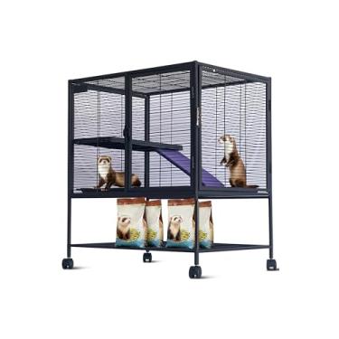 Imagem de Garvee Gaiola de metal para animais pequenos, gaiola de furões de 91 cm de altura para animais pequenos - gaiola grande para hamster com rampa, suporte de armazenamento, bandeja removível para