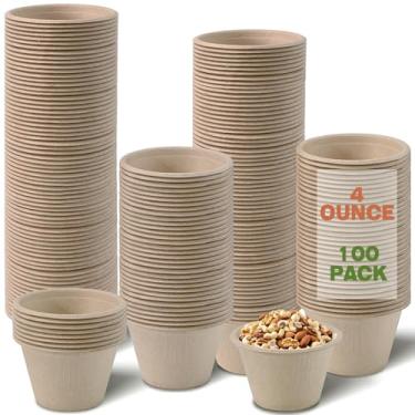 Imagem de PUREZON Pacote com 100 copos de porção compostáveis, copos de suflê de fibra de bagaço de 118 ml, tigelas de papel descartáveis, copo de condimento biodegradável, copo de amostra de alimentos para