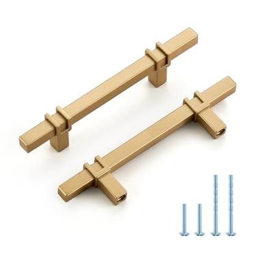 Imagem de HOME EDIT Pacote com 20 puxadores de armário de 3-1/5.1 cm, puxadores de armário de cozinha, puxadores de gaveta dourados, puxadores de cozinha de barra quadrada de liga de zinco