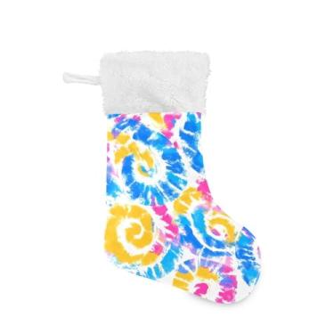 Imagem de Wassud Meia de Natal fofa com punho branco, redemoinhos tingidos, 45,7 cm, grande, para decoração de lareira e cornija de lareira 1 unidade