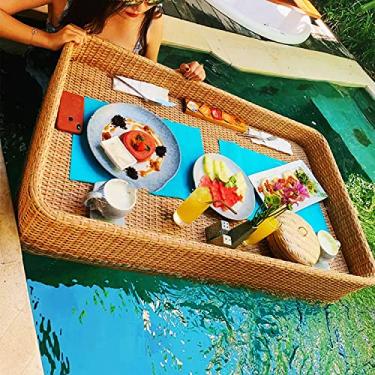 Imagem de Bandeja flutuante retangular para piscina, mesa e bar flutuante, para servir bebidas na piscina, brunch, comida na água