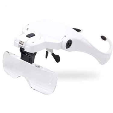 Imagem de uhyOHF Lupa de faixa de cabeça, lupa de cabeça com LED, lupa de óculos mãos livres com cinco lentes para artesanato, leitura de jornais, gadgets (