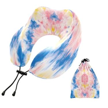 Imagem de CEBUGI Travesseiros de viagem portáteis em forma de U, travesseiro de pescoço de espuma viscoelástica com trava de corda ajustável para avião, viagem, trem, negócios, escritório, soneca (fundo