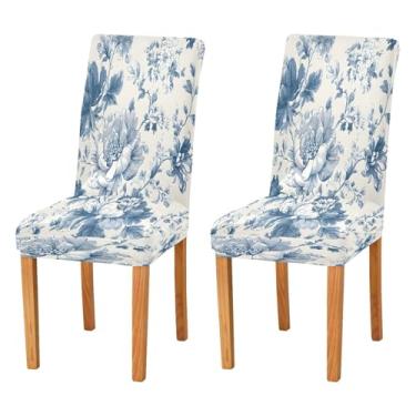 Imagem de CEBUGI Capas de cadeira para sala de jantar, flores vintage, elásticas, protetoras, laváveis e removíveis, capas de cadeira para casa, restaurante, banquete, festa, pacote com 2
