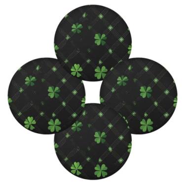 Imagem de Wassud Jogo americano conjunto de 4 tapetes de mesa redondos de trevos xadrez verdes para cozinha e jantar tapetes laváveis resistentes ao calor para decoração de mesa 39 cm