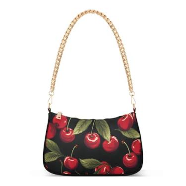 Imagem de CEBUGI Bolsa tiracolo feminina bolsa de ombro vermelha cereja elegante bolsa clutch com alça de corrente