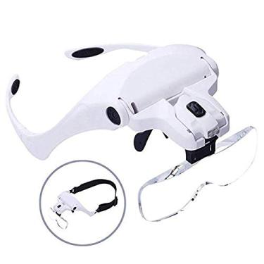 Imagem de uhyOHF Lupa, lupa de cabeça mãos livres com luz LED -1,0X 1,5X 2,0X 2,5X 3,5X Zoom com 5 lentes destacáveis - lupa de cabeça montada na cabeça com luz para leitura, Je(