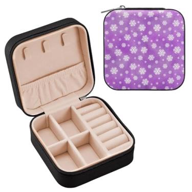 Imagem de Wassud Estojo de joias de viagem de floco de neve para mulheres, meninas, senhoras, noiva, mini organizador de joias de couro PU, caixa quadrada de armazenamento de joias para brincos, anéis, colar e