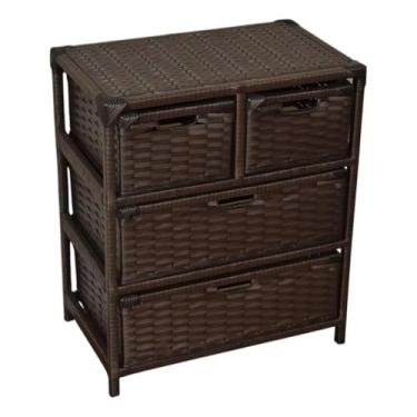 Imagem de Gaveteiro Tipo Cômoda Grande 4 Gavetas – Organizador para Quarto Casal ou Solteiro em Fibra Sintética(Argila)