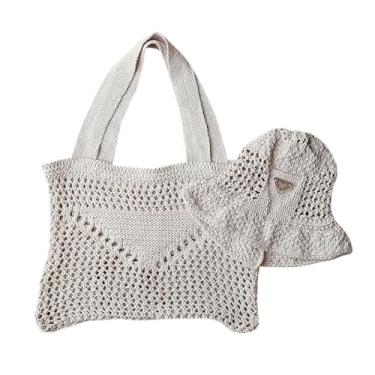 Imagem de Bolsa Sacola Crochê + Chapéu Bucket Hat - Kit Artesanal Praia Primavera Verão (Branco)