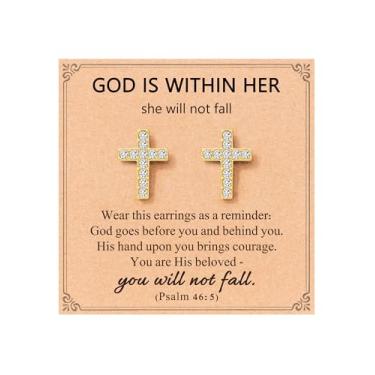 Imagem de Brincos de cruz para mulheres, meninas, batismo cristão, joias religiosas católicas, presentes, Adjustable, Aço inoxidável, Sem pedra preciosa