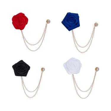 Imagem de NICENEEDED Broche de lapela de flor rosa, 4 peças, distintivo de terno de casaco com corrente pendurada, broche de terno, corrente de borla, acessórios masculinos para noivos, casamentos, formaturas
