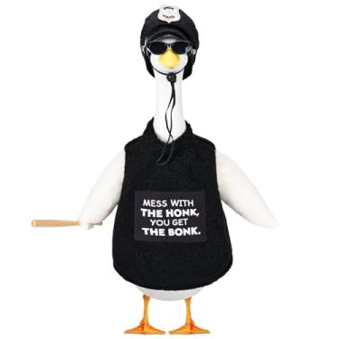 Imagem de 3 peças de roupa de ganso de varanda de aviso para estátua de gramado de 58 cm, fantasia para estátua de ganso de plástico de cimento, chapéu de polícia de guarda, óculos, escultura de aviso, roupas