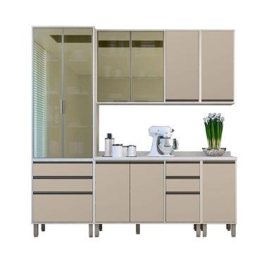 Imagem de Cozinha Compacta 5 Pçs Tampos E Vidro Reflecta 230cm Linea L Pátina Ff/Mocca Laca