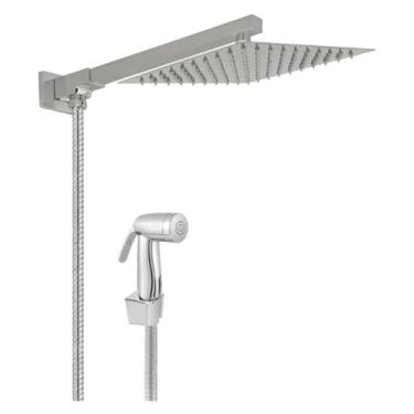 Imagem de Chuveiro Ducha Quadrado Reto Articulado Banheiro(C/CHUVEIRINHO PRATA)