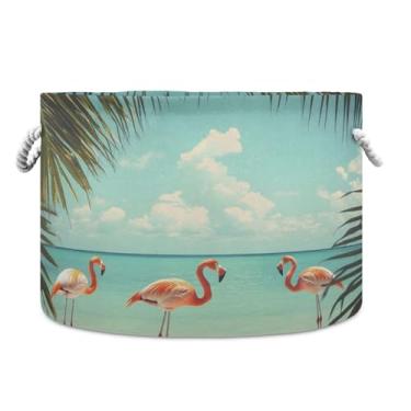 Imagem de JUZIHAI Cesta de armazenamento dobrável Flamingos cesto de roupa suja para bebê, cobertor com alças de corda de algodão, caixa de brinquedos dobrável, organizador de armário para quarto, berçário