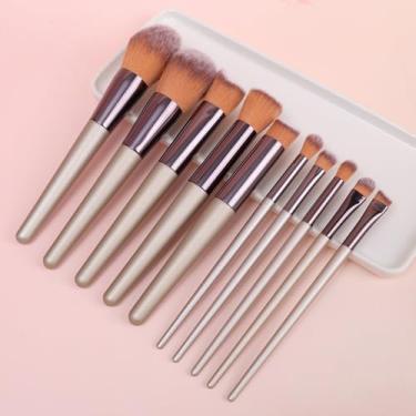 Imagem de 10 pçs/conjunto de pincéis de maquiagem para mulheres, corretivo em pó sintético premium, sombras, pincéis de maquiagem blush (champanhe)