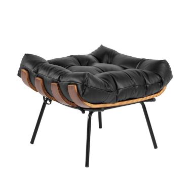 Imagem de Puff Costela Couro Legítimo Base Metal Preto - D´rossi