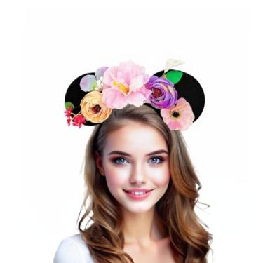 Imagem de Faixa de cabelo com flores, orelhas de rato, faixa de cabelo floral, tiara de cabelo de princesa floral para cosplay
