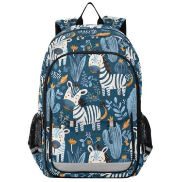 Imagem de ODAWA Cute Cartoon Zebras Cactus Blue Backpack Kids Girls Boys, Primary Middle School 17 Backpack for Kids