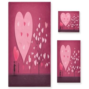 Imagem de Wassud Conjunto de 3 toalhas de banho para casais com árvore de coração, toalhas super macias e absorventes para banheiro, toalhas de banho de secagem rápida, toalha de banho para academia, spa, hotel