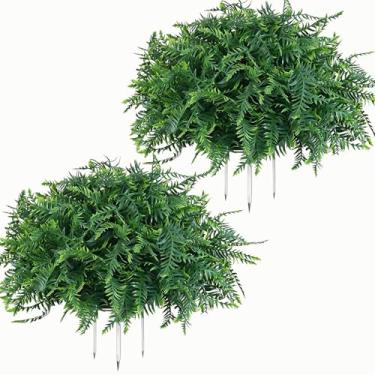 Imagem de QIANYUN Samambaia persa artificial ao ar livre – planta de samambaia sintética de 50 cm para decoração de jardim e gramado, folha verde resistente a UV com estaca de metal para quintal ou pátio (2