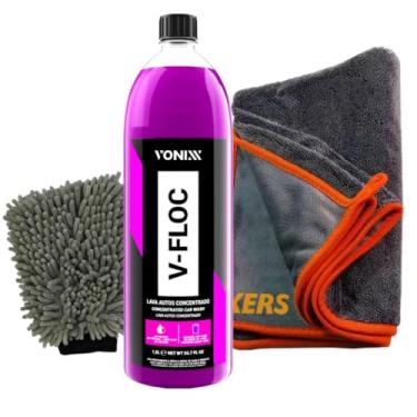 Imagem de Vonixx Shampoo Automotivo V-FLOC Concentrado 1,5L com Toalha de Secagem Twister e Luva de Microfibra