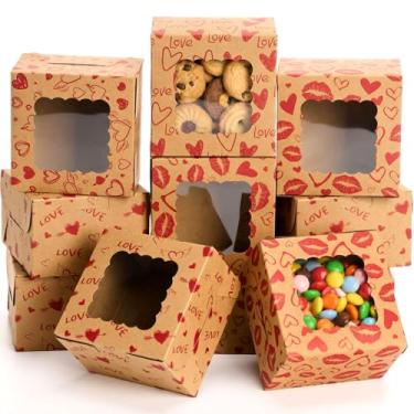 Imagem de LemonRoad 24 caixas de biscoito de dia dos namorados com janela coração amor caixas de presente de papel para biscoitos doces padaria pequeno embrulho de cupcake em festa de casamento casamento