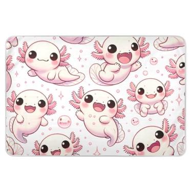 Imagem de Axolotls fofos de desenho animado reutilizável para cama protetor de colchão 86 cm x 132 cm, tapete de cama à prova de vazamento para mulheres, adultos, crianças, idosos e animais de estimação