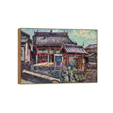 Imagem de BMZFYBS David Burliuk Famosas impressões em tela de arte de parede prontas para pendurar Nagasaki. Pintura de moldura de madeira para decoração de sala de estar 90 x 125 cm 35 x 49 pol