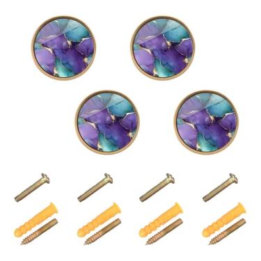 Imagem de ODAWA Mármore Roxo Azul 4 Peças, Puxadores de Gaveta Mini Puxadores e Puxadores com Parafuso
