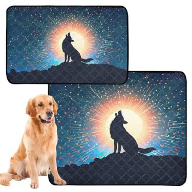 Imagem de Silhouette Lobo Uivando Lua Reutilizável Pet Cat Pad Pet Dog Pee Pads Lavável À Prova D'água Tapete Absorvente Cachorro Treinamento, Médio + Grande, Conjunto de 2