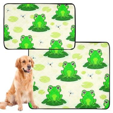 Imagem de Cute Green Frogs Bege Almofadas de xixi laváveis para cães animais de estimação almofada de xixi para gatos à prova d'água tapete de gaiola de cachorro fofo absorvente almofadas de treinamento de