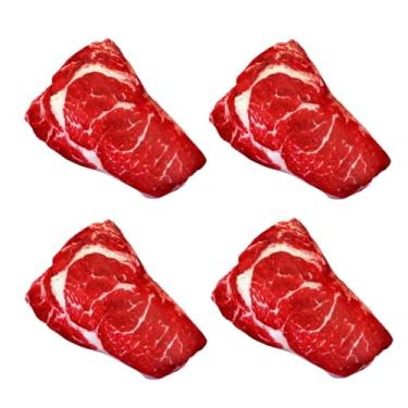 Imagem de GANPUB 4 peças de comida vermelha realista para cães, brinquedo de pelúcia de bife, brinquedo de mastigar filhote de pelúcia com barulho, brinquedo macio para animais de estimação em forma de comida