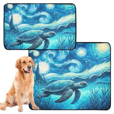 Imagem de Almofadas laváveis para cães de estimação com tartarugas marinhas azuis estreladas, reutilizáveis, à prova d'água, almofadas de penico fofas absorventes para filhotes, médio + grande, conjunto de 2