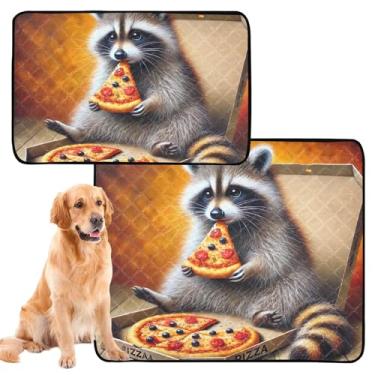 Imagem de TSENQUE Almofadas laváveis para animais de estimação para gatos, guaxinim com queijo, pizza, absorvente noturno, cães, treinamento, impermeável, tapete para cães, fofo, médio + grande, conjunto de 2