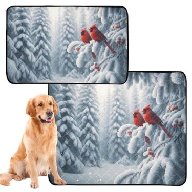 Imagem de TSENQUE Almofadas de xixi laváveis para animais de estimação, impermeável, tapete de cercadinho de inverno, cardeais, gato da floresta, almofada reutilizável absorvente para cães, pequeno x pacote com