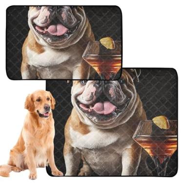 Imagem de TSENQUE Almofada de xixi engraçada para animais de estimação Bulldog Martini para gatos, tapetes de xixi para cães, à prova d'água, tapetes fofos absorventes para cães, pequeno x pacote com 3