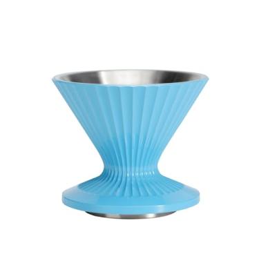Imagem de Coador de café com gotejamento para derramar sobre cafeteira, funil de cone de flor reutilizável, filtro de café de metal de aço inoxidável para viagens, acampamento, escritório, casa, cafeteira (azul