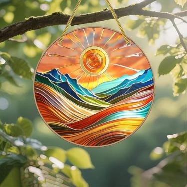 Imagem de Acrílico colorido Suncatcher, vitral, cena abstrata, janela suspensa de 18 cm, decoração de parede com design de vitral impresso, ideia de presente e ornamento de jardim, uso interno e externo