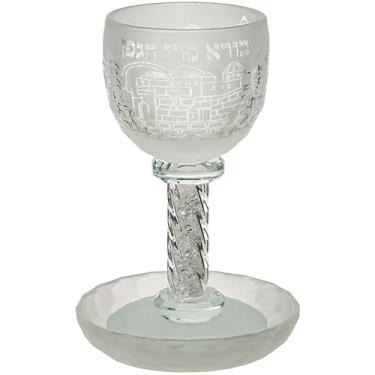 Imagem de MASORET Copo de cristal Kiddush de 16 cm com pedras contém 130 ml