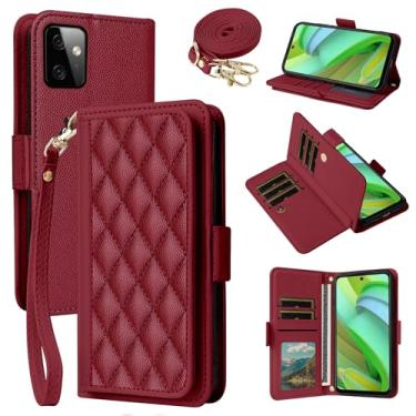 Imagem de Dibosom Capa carteira para Motorola Moto G Power 5G 2023 Argyle com alça de pulso/ombro slots para cartões, bolsa flip de couro PU, suporte minimalista acolchoado para celular GPower G5 feminino