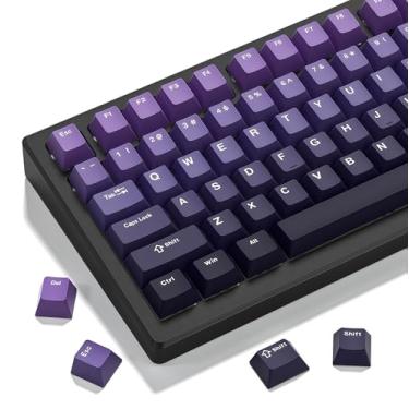 Imagem de Teclas femininas PBT, roxo gradiente personalizado 60 75 100 por cento 132 teclas Cherry Profile conjunto de teclas 100% 75% 65% 60% TKL US Layout teclado mecânico (não é um teclado)