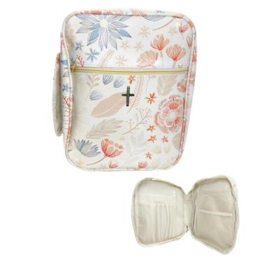 Imagem de MENGYUEXUAN Bolsa bíblica grande para mulheres, bolsa de couro PU com fecho de zíper e alças, capa bíblica de 33 x 25 x 7 cm para igreja, estudo, viagem, presente para mulheres cristãs