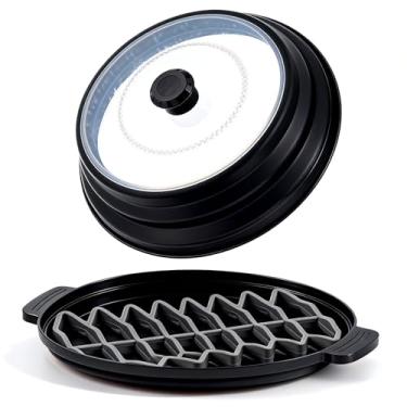 Imagem de Capa de alimentos para micro-ondas de 26 cm com tapete de isolamento térmico, capa anti-queimadura dobrável para respingos de micro-ondas, multifuncional como escorredor e prato de frutas, pode ser