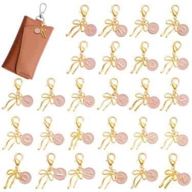 Imagem de SOFPLATE 26 peças rosa letra A-Z alfabeto pingente de fecho de ouro pingente pingente de liga redonda acessórios bonitos pontos de crochê pingentes para bolsa, chaveiro, crachá, carretel faça você
