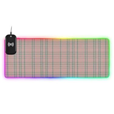 Imagem de CEBUGI Mouse pad de carregamento sem fio padrão xadrez 15W mouse pad rápido para jogos com 14 iluminação LED RGB para jogos, PC, laptop, mesa 80 x 30 cm