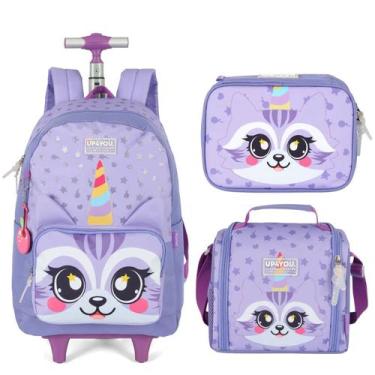 Imagem de Kit Mochila Rodas Lancheira Estojo Escolar Up4you Pet Cute, Roxo