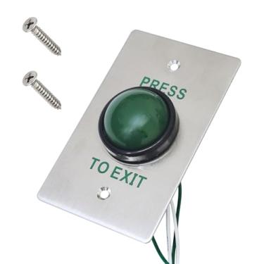 Imagem de Interruptor de botão de pressão para sair de aço inoxidável verde Pressione para sair Botão de porta do painel com acabamento escovado com parafusos para conjunto de bloqueio de controle de acesso