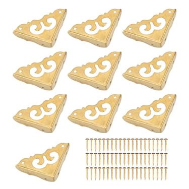 Imagem de Aramox Protetores de Canto de Latão de 10 Unidades, Protetores de Canto de Metal Com Design Elegante Estilo Vintage para Móveis de Caixa de Madeira, Com Ferragens Decorativas